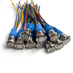 5 pcs Metal Push Button Switch 12v 16mm 19mm 22mm Ring Lamp Power Symbol Waterproof LED Light Self Lock Reset with Connector 220