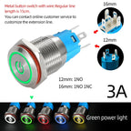 12/16mm Flat LED Illuminated Reset Latching Ring LED Metal Push Button Switch Waterproof On Off with Power Symbol