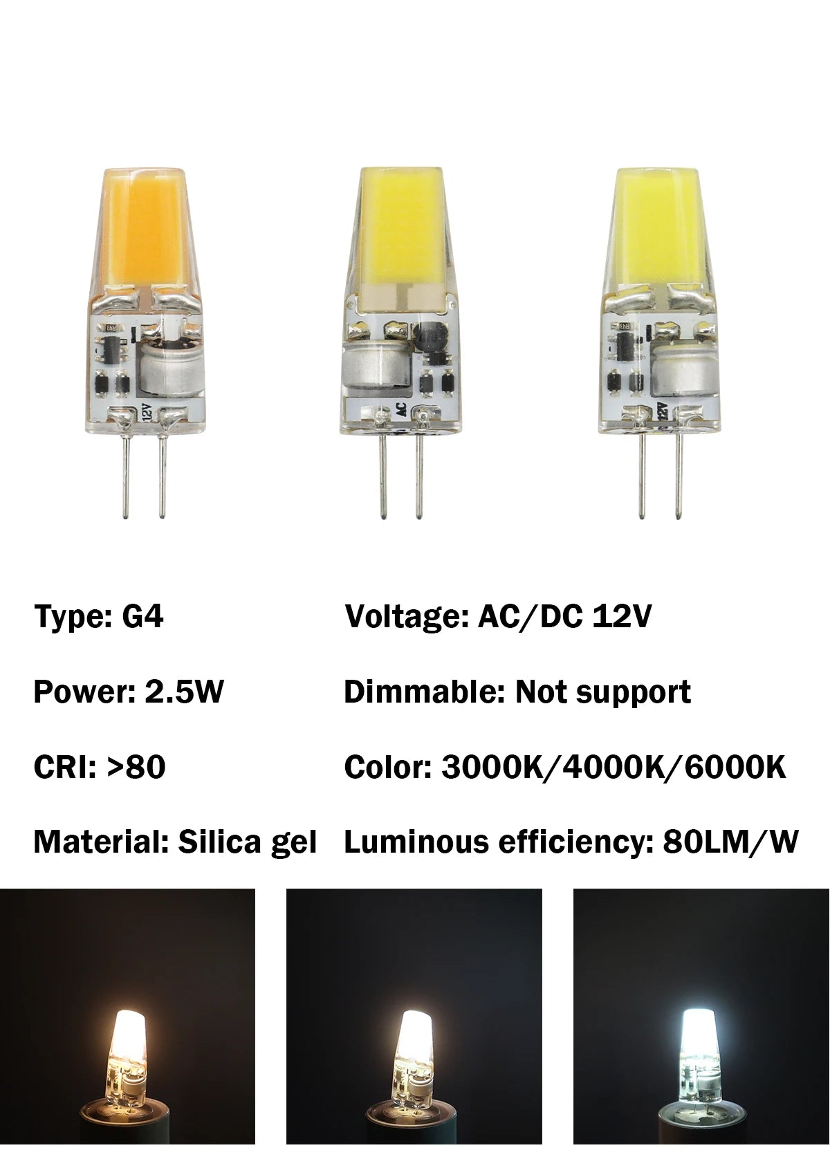 2pcs Mini G4 12V 24V LED Lamp Dimmable Light 3W COB Bulb AC DC 12V Lampada COB 360 Beam Lampada G4 COB Lights Replace Halogen