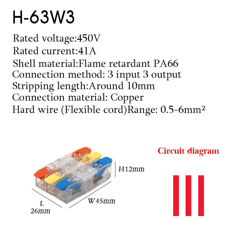 Wire Connector Electrical Terminal Blocks Splitter Led Push in Quick Connectors Conductor Cable  Junction Box 0.5-6mm²