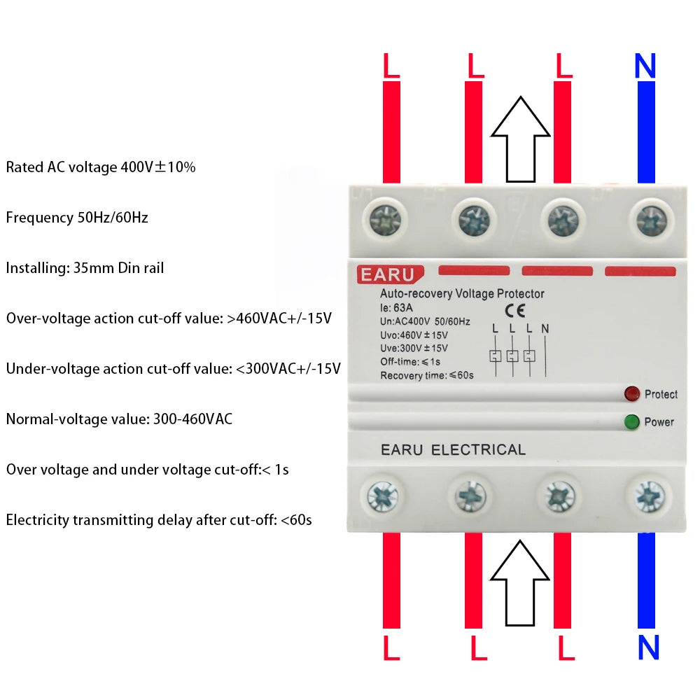 40A 63A 230V Din Rail Automatic Recovery Reconnect Over Voltage Under Voltage Protective Device Protection Relay