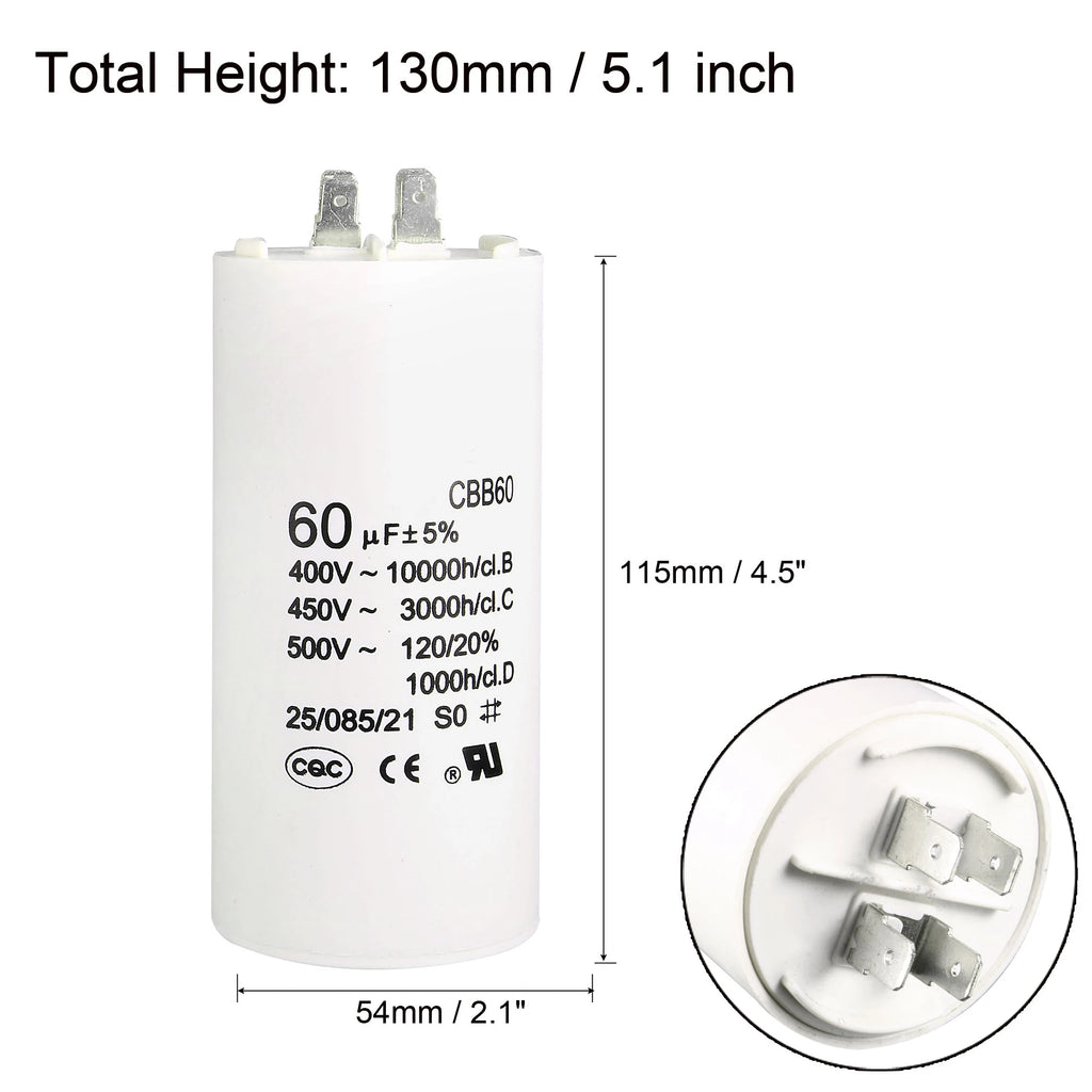 1Pcs CBB60 Run Capacitor 8uF-80uF 450V AC Double Insert 50/60Hz Cylinder White for Air Compressor Water Pump Motor