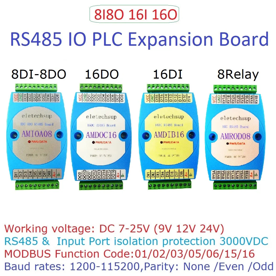 DC 12V 24V 8DI-8DO 16DI 16DO RS485 Isolated Communication Digital NPN PNP Input and Output MODBUS RTU PLC Expansion Board
