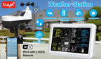 Tuya Wireless Weather Station Auto Alarm Clock Calendar Thermo-Hygrometer UV Wind Rainfall Gauge Solar Panel Forecast Sensor