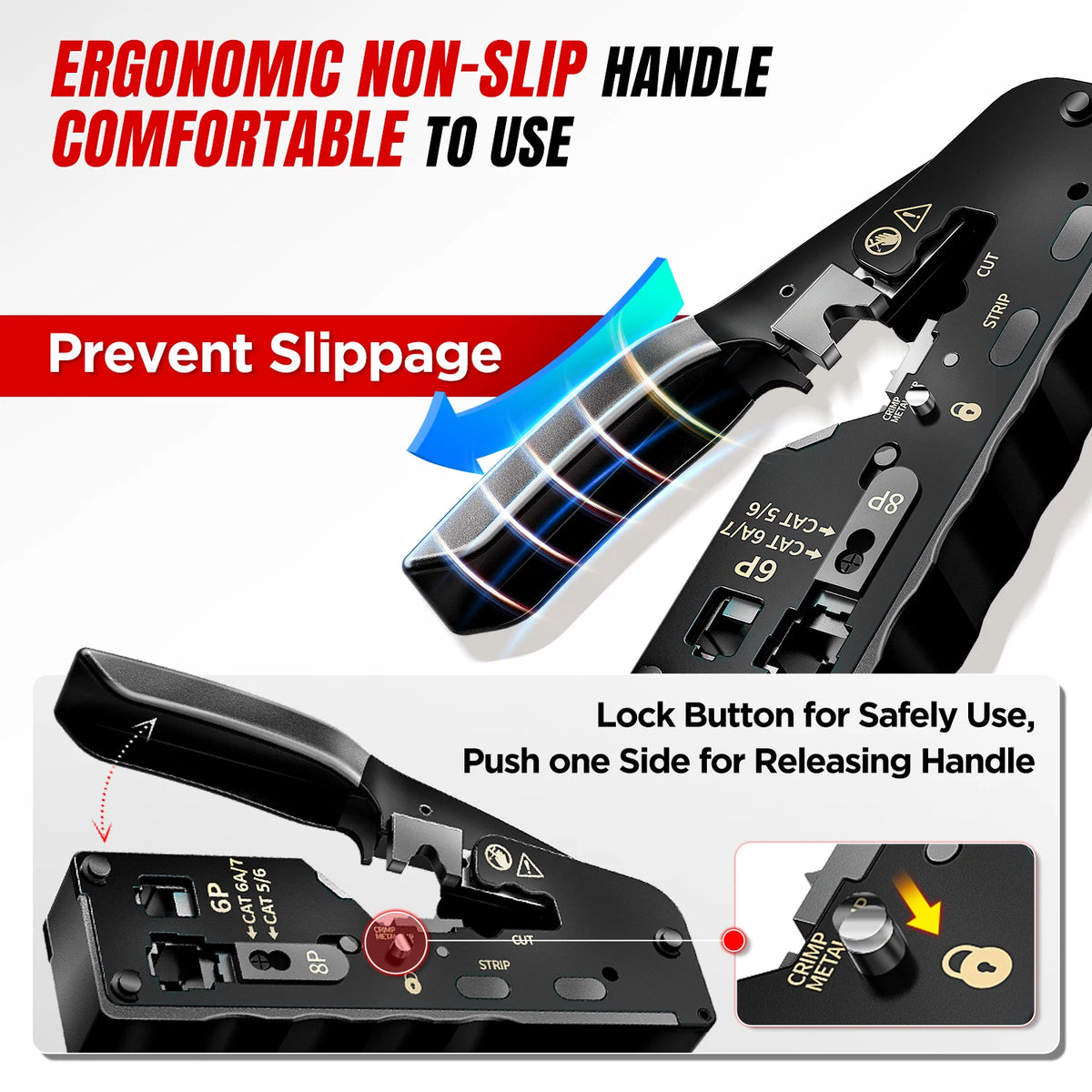 AMPCOM RJ45 Crimper CAT7 Crimping Tool for Pass Through RJ11 RJ45 Connector CAT6 CAT5E Modular Plugs With Wire Stripper Cutter