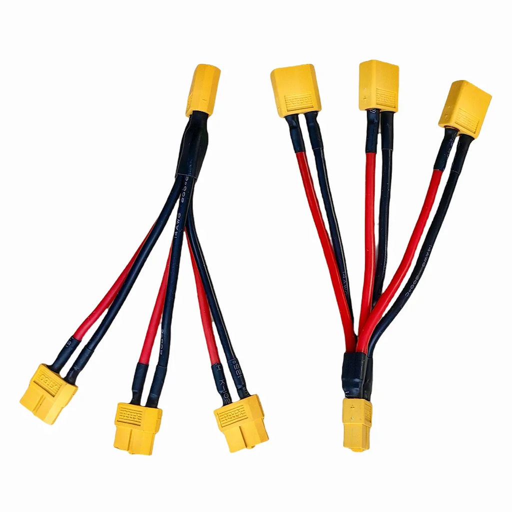 XT60 Parallel Battery Connector 3-Way 12AWG Silicone Wire Male/Female Dual Extension Y Splitter 100mm for Battery Charger Motor