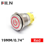 FILN 16mm 19mm 22mm Stainless Steel Waterproof LED Indicator Metal Push Button  Switch Power Symbol   Start Stop Power on Off