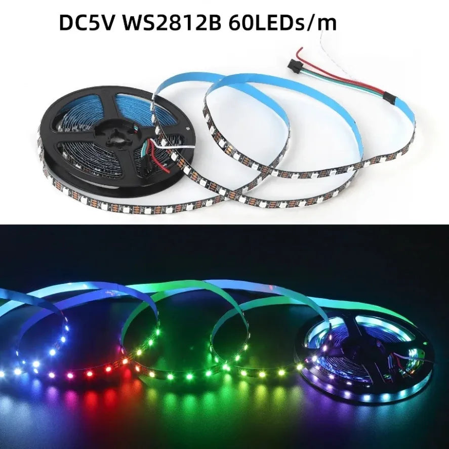 WS2812B RGB IC Smart LED Strip 5050 Individually Addressable IC 30/60/144Pixels/Leds/m Light DC 5V Black IP30 IP67 Waterproof