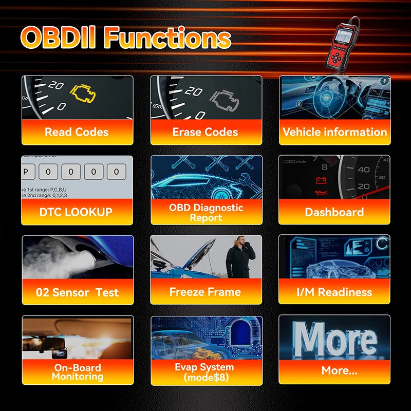 2026 KONNWEi KW340 Car CAN OBD2 EOBD Diagnostic Tool Engine Battery Test Read Fault Code Clear Real-Time Data O2 Inspection Tool