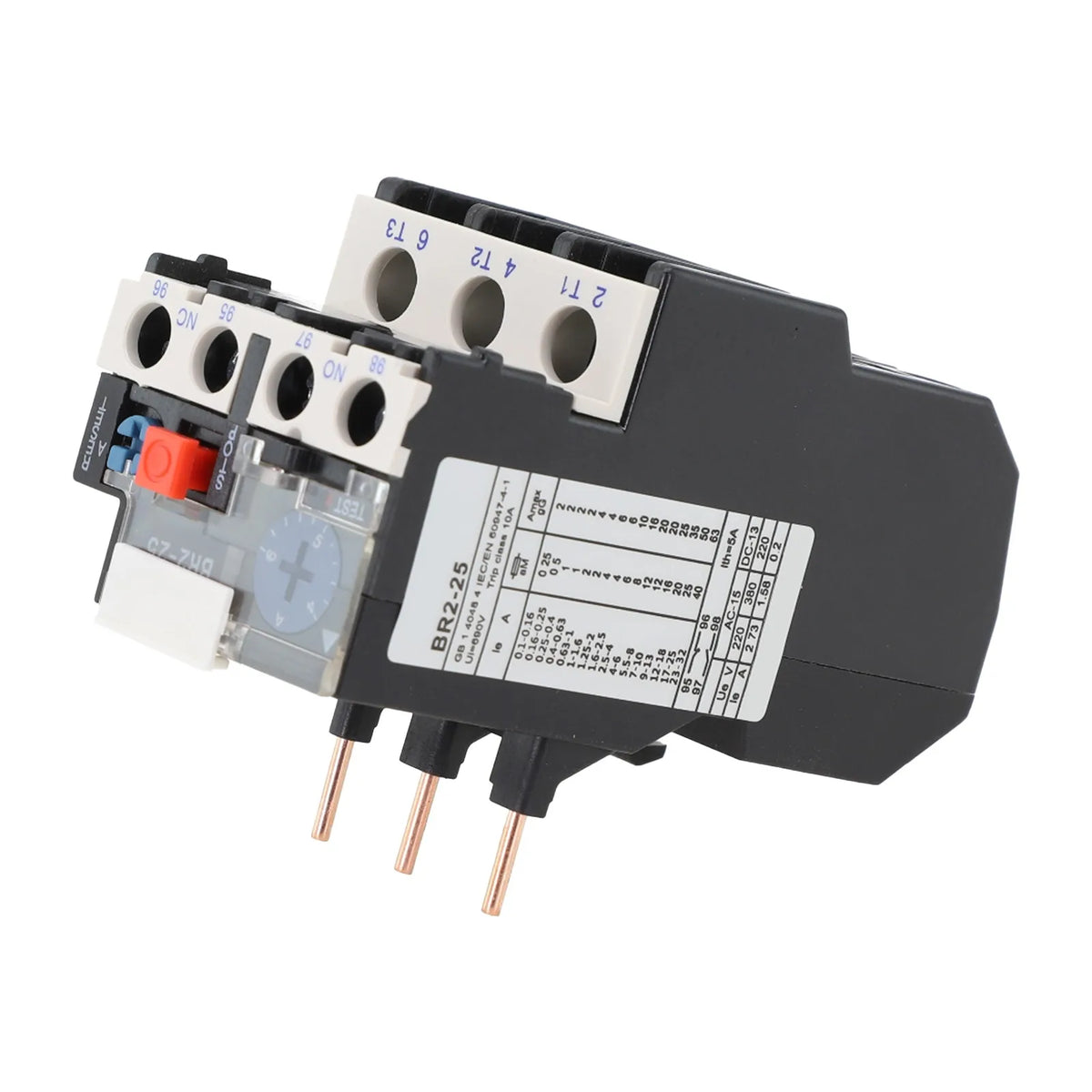 Thermal Overload Motor Relay 3 Phase AC 50Hz/60Hz FR NR2-25 IP20 Plug-in With Indicator Light For CJX2 Series Contactors