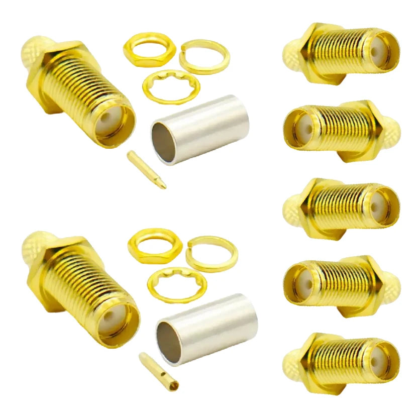 SMA Female RP-SMA Male Bulkhead Crimp Connector Gold-plated 50Ohms for RG58 RG142 SYV50-3 Cable