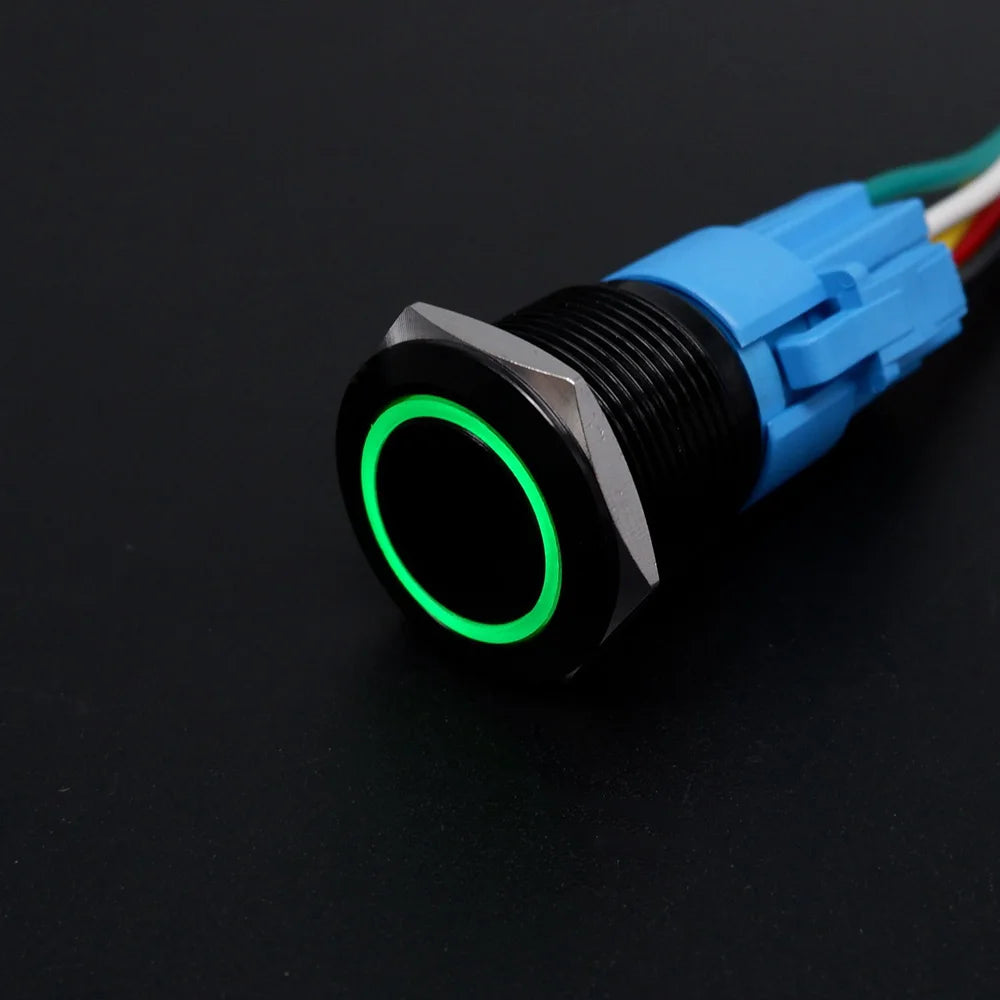 16/19/22mm Metal Push Button On Off Switch LED Light Momentary Latching Waterproof Flat Circular Button Silver Black 6v 12v 220v