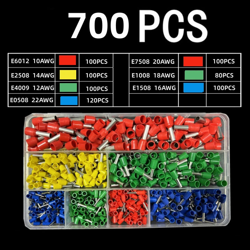 700-2120pcs European Style Tubular Terminals Ve Insulated Terminals Household Electrician Quick Wiring Cable Wire Connector Set