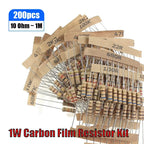200PCS 5% 1W Carbon Film Resistor Assorted Kit 20 Values 10 Ohm-1M Resistor Pack 6.8K 10K 22K 47K 68K 100K 470K 1M Ohm