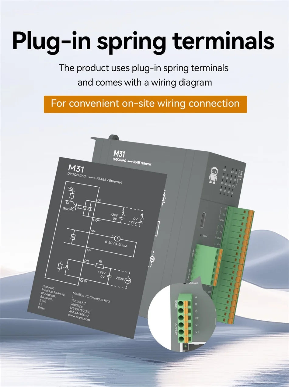 RS485 RJ45 DI/DO/AO/AI Distributed Remote IO Module CDEBYTE M31-U Series Modbus NEW Version Support PNP NPN DIP Free Splicing
