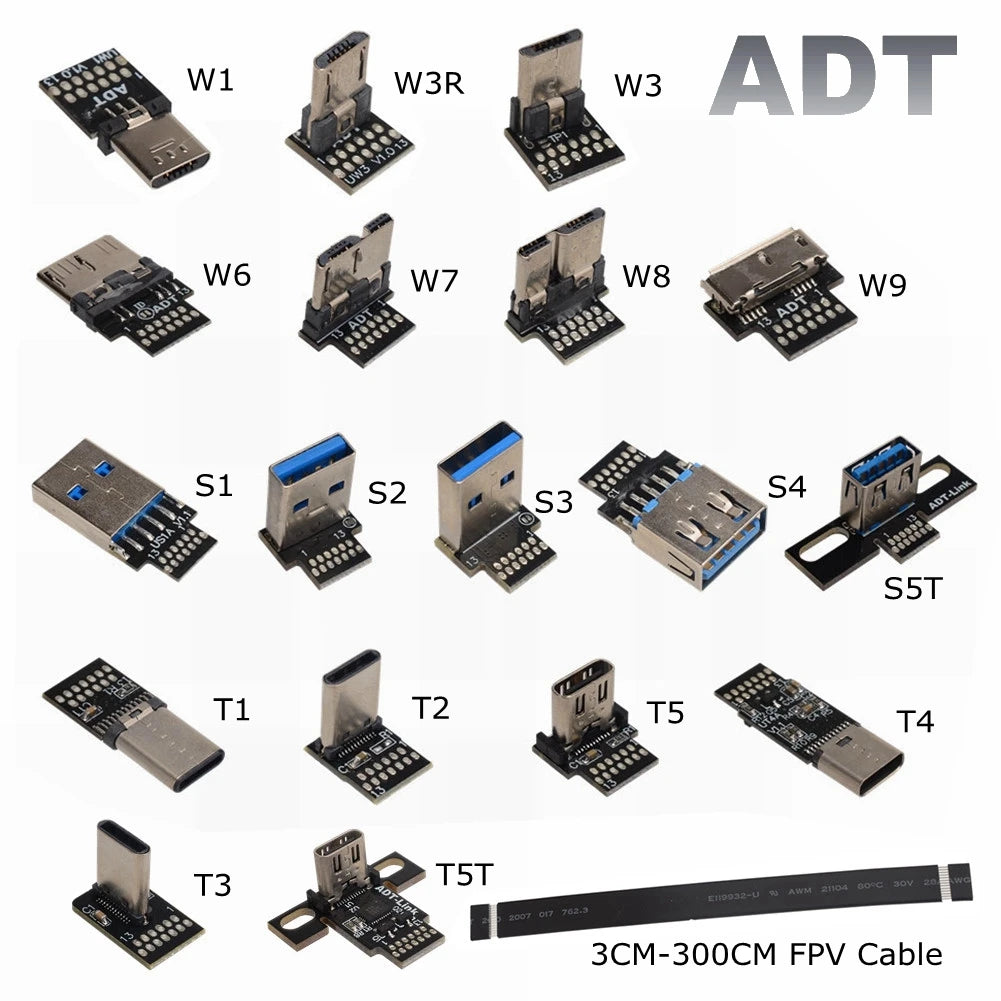 USB 2.0 Type C Ribbon Flat Cable Shielded Extension FPC Cable USB 2.0 USB-C 90 Degree Up/Down Angled Connectors 5CM-3M For TV PC