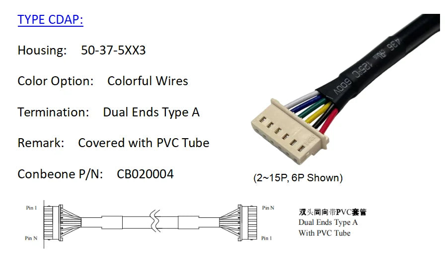 50375063 Wire harness, MOLEX Mini-SPOX 2.50mm Pitch OTS Cable,50-37-5063， 6P,   5264-06, Off The Shelf