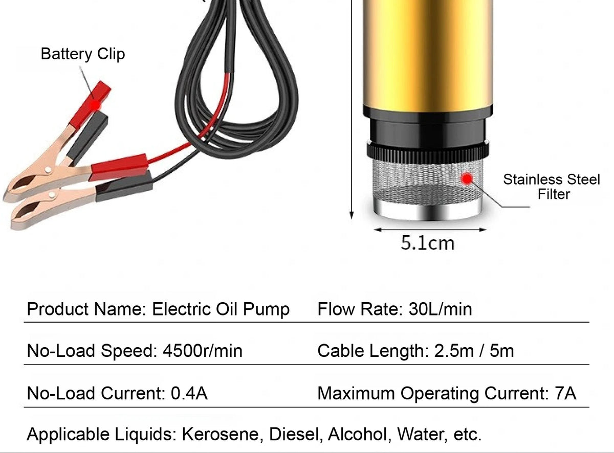 Diesel Fuel Transfer Pump 12V/24V Portable Self-Priming DC Pump with Clamps for Car Use Portable Diesel Transfer Pump High Flow