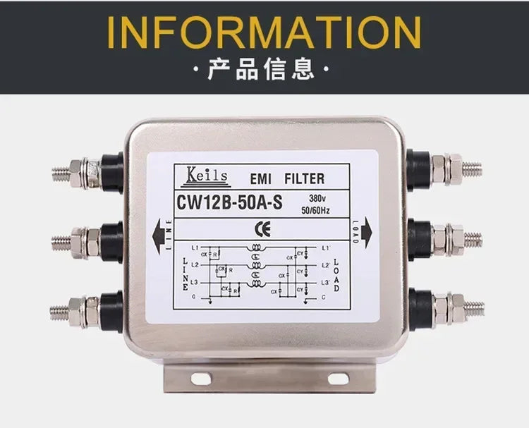 Three-phase Three/four-wire 380V AC Power Supply EMI Filter Servo Inverter Anti-interference CW12B-60A-S