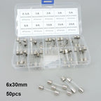 50Pc/box 6x30mm fast Blow Glass Tube mix Fuse Assorted Box mix Kits T 0.5A 1A, 2A, 3A, 5A, 6A, 8A, 10A, 15A, 20A 3cm 6x30 c1