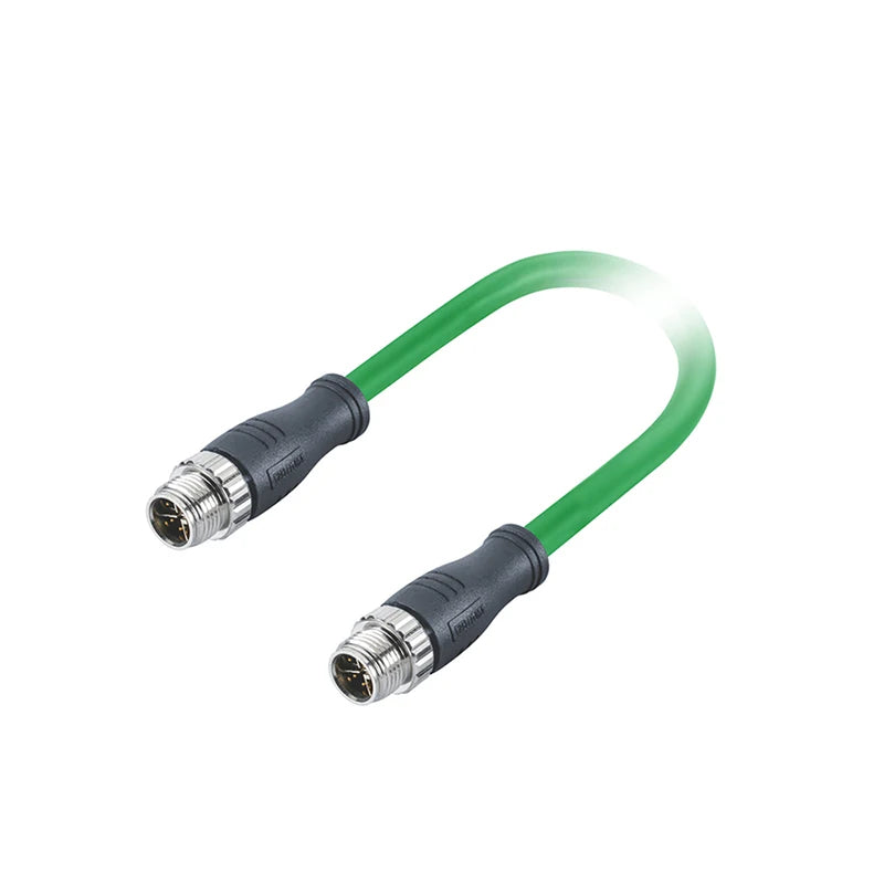 M12 X Code Male Straight to Male Angled Connector 8 Pin Molded 1M PUR  6A Ethernet Cable