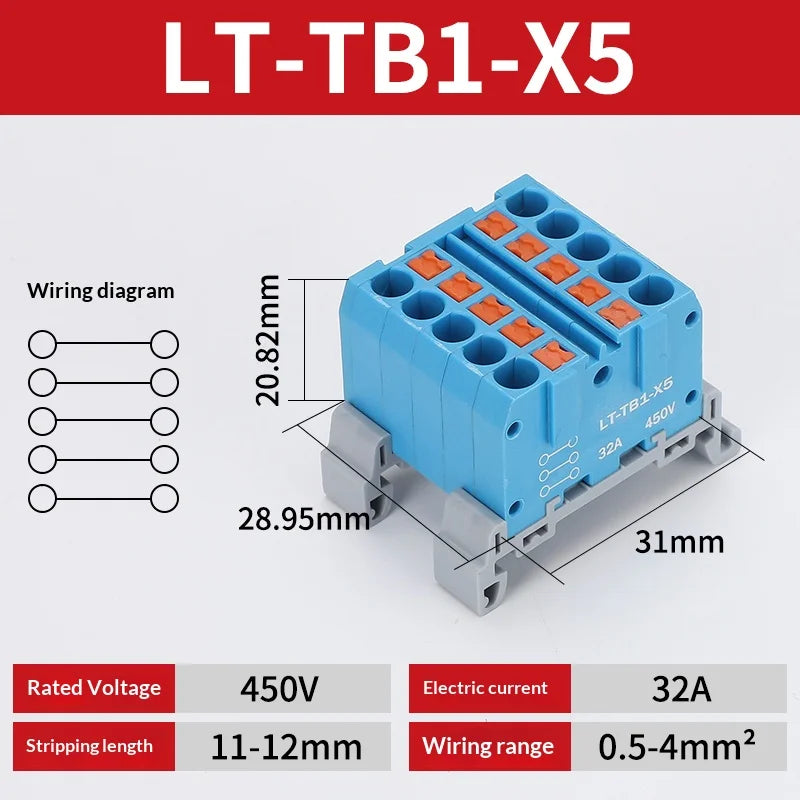 Push-in Terminal Block Multiple In Out Terminal Quick Connection of Wires Din Rail Wire Connector Universal Junction Box TB1-X6D