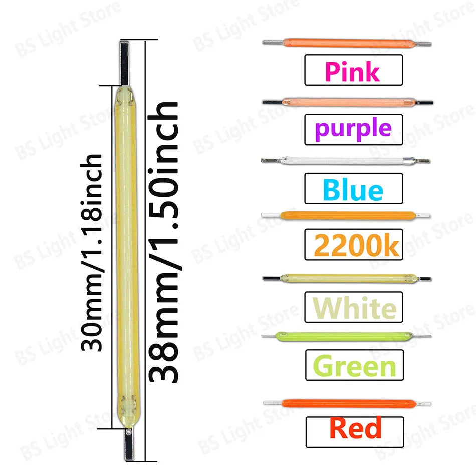 10-900pcs LED Filament 38mm 3V 2200k Warm White Pink Red Blue Green Purple Edison Light Bulb DIY Home Lighting Light Source