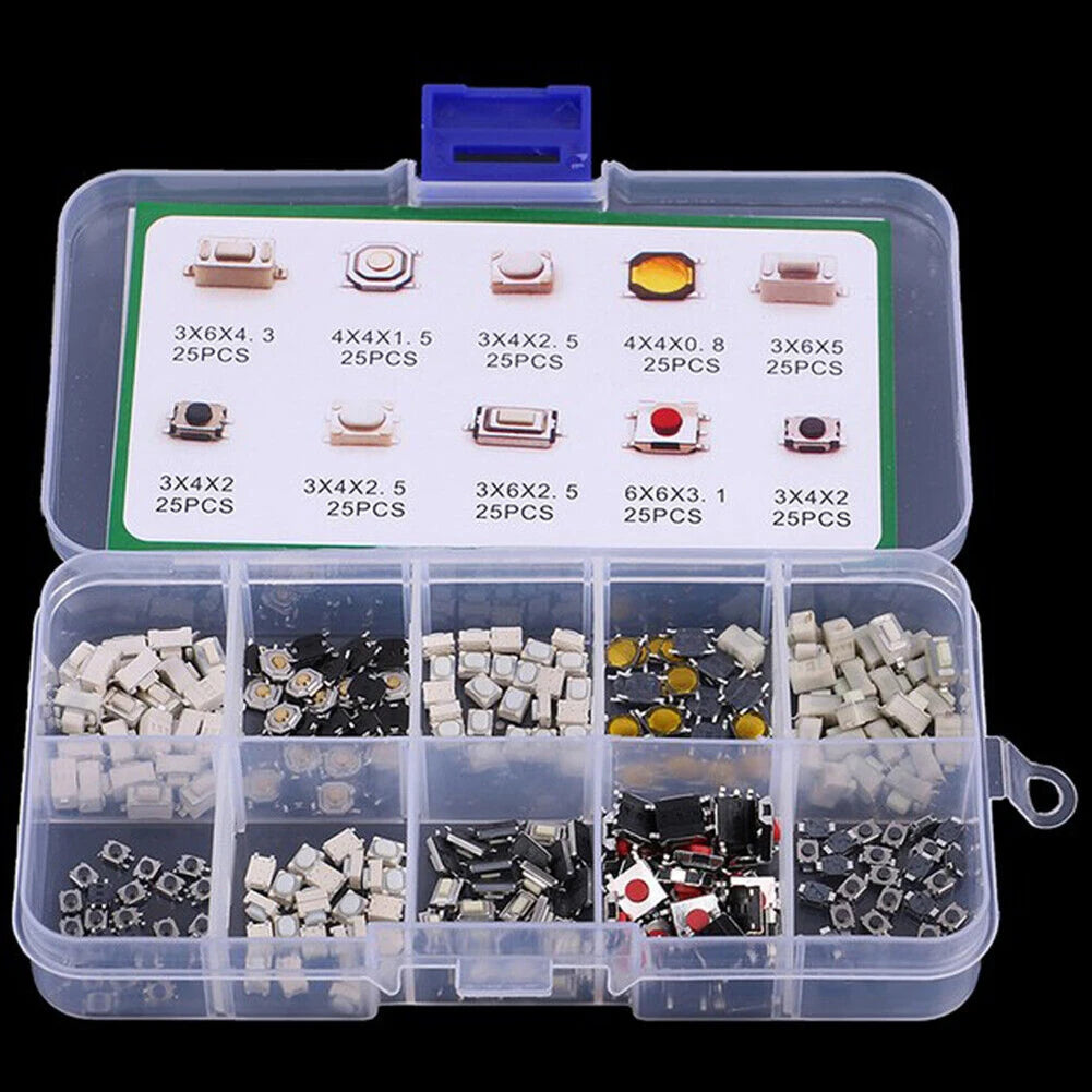 250pcs Car Remote Control Push Button Switch Car Keys Button Touch Microswitch With Box Model Tactile Push Button Switch Kit