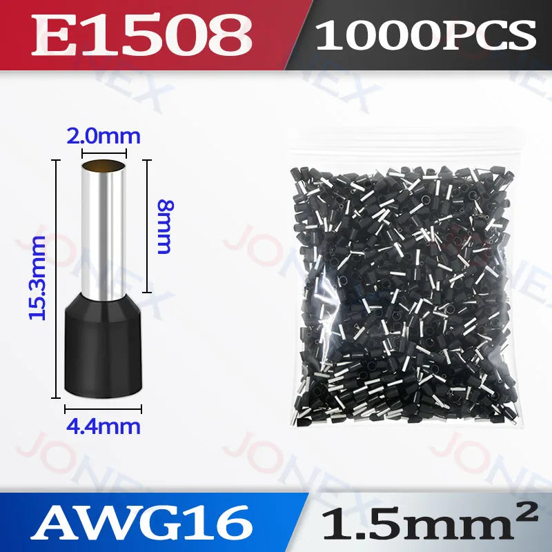 1000PCS Tubular Crimp Terminals Electrical Wire Cable Connectors E0508 E7508 E1008 E1508 E2508 E4009 E6012 Insulated Ferrules