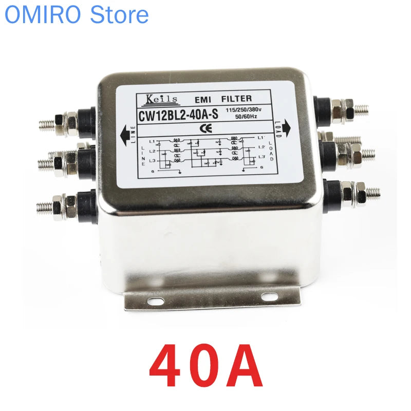 3 Phase AC DC EMI Filter Anti-interference Power Line Filter 380V for Linear Audio Amplifier Purification Socket