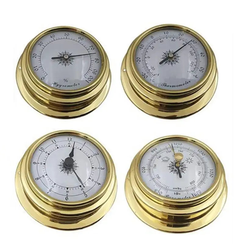 367D 4 Pcs Boat Barometer Clock Thermometer Hygrometer Weather Station Set Wall Mounting Type Brass for Case for Shell Lightw