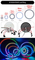 DC5V WS2812B DIY LED Ring 8 to 241 Pixels 5050 RGB Individually Addressable WS2812 Round Modules With 17Keys Music RF Controller