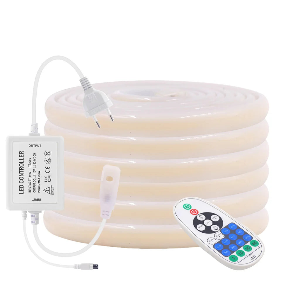 Wall Touch Wifi Bluetooth COB LED Neon Strip Light 220V Dimmable 23key Remote Control Power Kit AC 220V 288LED/m Waterproof Rope