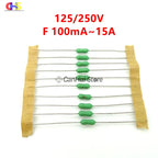 10Pcs 2.4*7mm Axial Lead Green/Yellow Fuse 125/250V 2.4x7 100 125 630mA 1A2A3A4A5A7A8A10A15A Fast/Slow Blow PICO Resistance Fuse