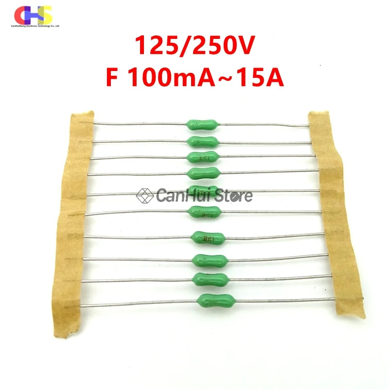 10Pcs 2.4*7mm Axial Lead Green/Yellow Fuse 125/250V 2.4x7 100 125 630mA 1A2A3A4A5A7A8A10A15A Fast/Slow Blow PICO Resistance Fuse
