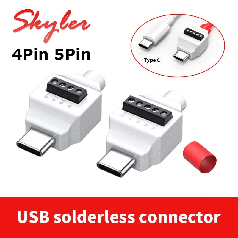 USB Solderless Plug 4Pin 5Pin Connector 66W Super Fast Charging Cable Type C Solderless Small Plug USB C Data Cable Connector