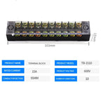 15A/25A/45A 600V Dual Row Barrier Screw Terminal Block Wire Connector TB Series 3/4/5/6/8/10/12 PIN Optional TB-1503 TB-2503