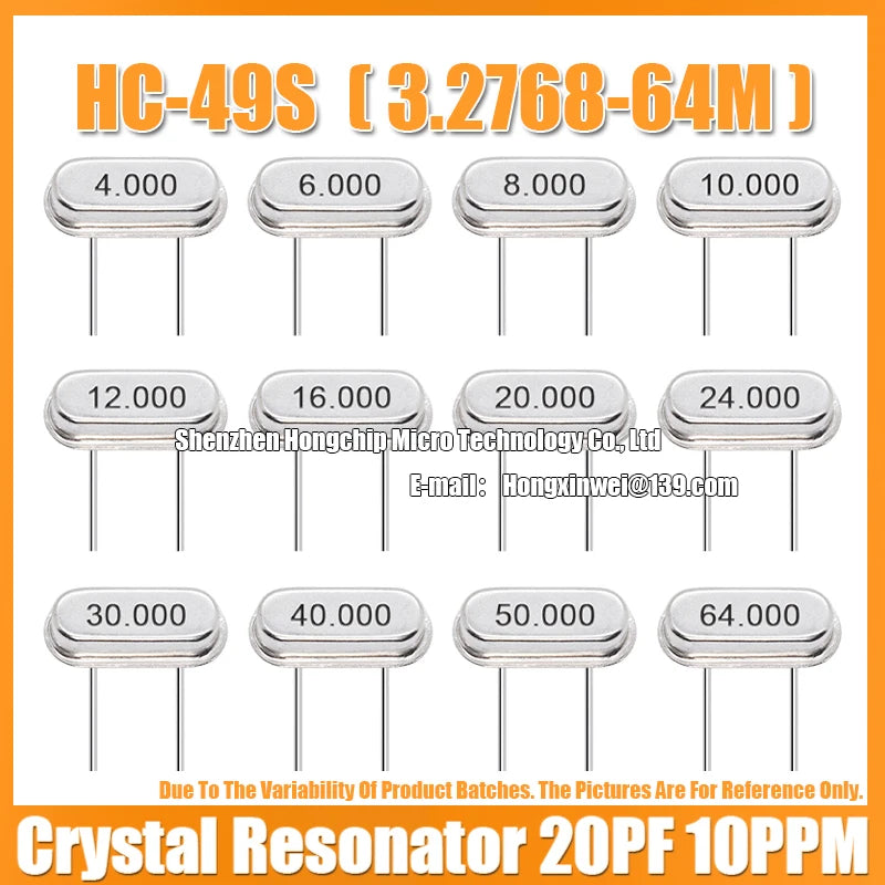(10PCS) HC-49S 4M 6/8/10/12/16/20/24/25/26/30/32/40/48/50/64MHZ Direct Plug Passive Quartz Crystal Resonator DIP-2 20PF 10PPM