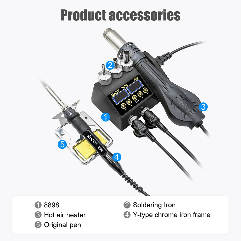 JCD 2 in 1 750W Soldering Station LCD Digital Display Rework Welding Station for Cell-phone BGA SMD IC Repair Solder Tools 8898