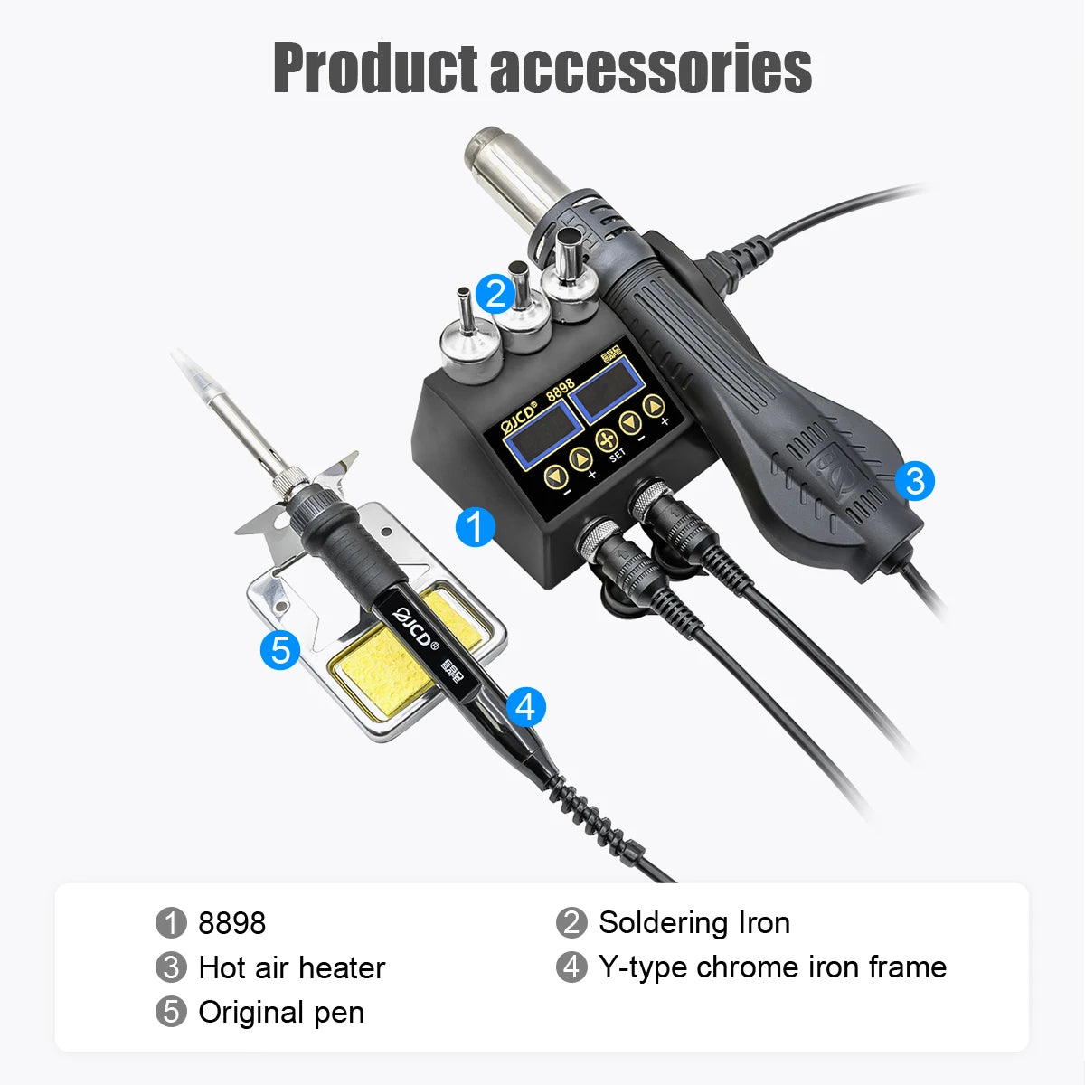 JCD 2 in 1 750W Soldering Station LCD Digital Display Rework Welding Station for Cell-phone BGA SMD IC Repair Solder Tools 8898