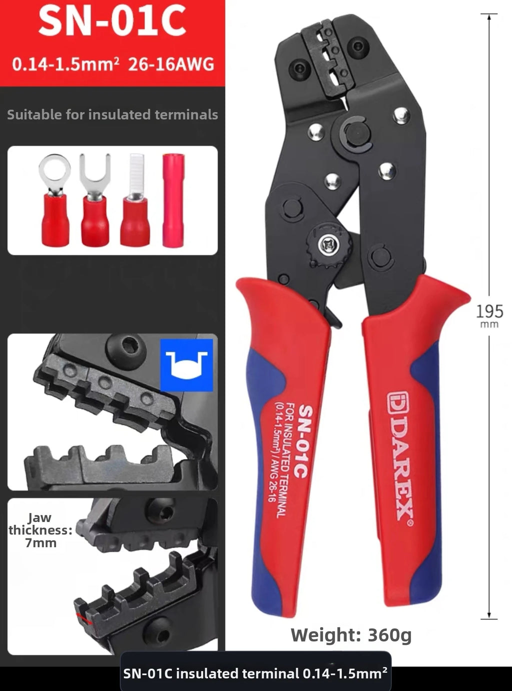 Darex DuPont Spring Terminal Automotive Wiring Harness Power SN Cold-Press Terminal Wire Crimping Pliers