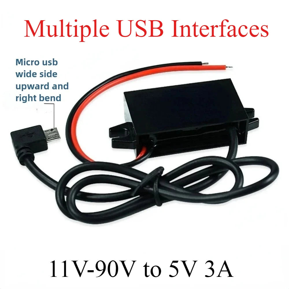 12V 24V 36V 48V 60V 72V Buck to 5V 3A USB Step Down Power Converter Car Auto Phone Motorcycle Charger Adapter 11V-90V