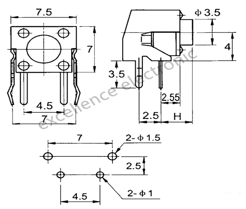 20PCS 6X6 Tact Switch 6*6*4.3/5/6/7/8/9/10mm Pins 2/4 Feet Horizontal Bracket Push Button Switch DIP PCB Micro Key Switch