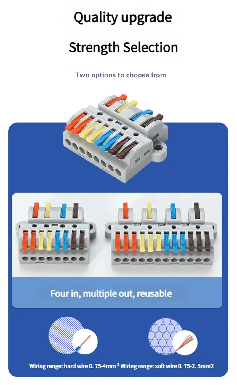 Multi-in Multi-out Quick Wire Connectors Universal Parallel Cable Splitter Splicing Electrical Wiring Terminal Block