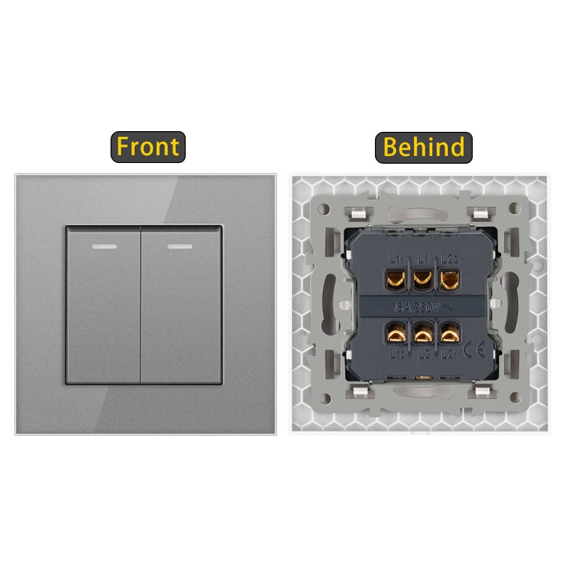 JHJCH - 1 Gang 1/2 Way Stair Switch, Tempered Glass Panel, Rocker Light Switch, On / Off Switch, Toggle Wall Switch