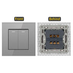 JHJCH - 1 Gang 1/2 Way Stair Switch, Tempered Glass Panel, Rocker Light Switch, On / Off Switch, Toggle Wall Switch