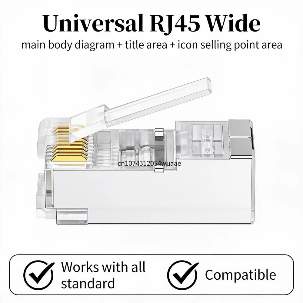 10/50/100Pcs Pass Through RJ45 Cat6 Shielded Connectors Crystal End Gold-Plated 8P8C Crimp UTP Ethernet Modular Plug