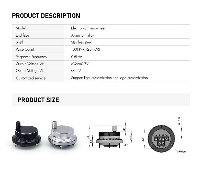 Pulse Steering Wheel Manual CNC, 60mm, 100PPR, Manual Pulse Generator, Rotary Encoder, Steering Machine, Electronic Handwheel