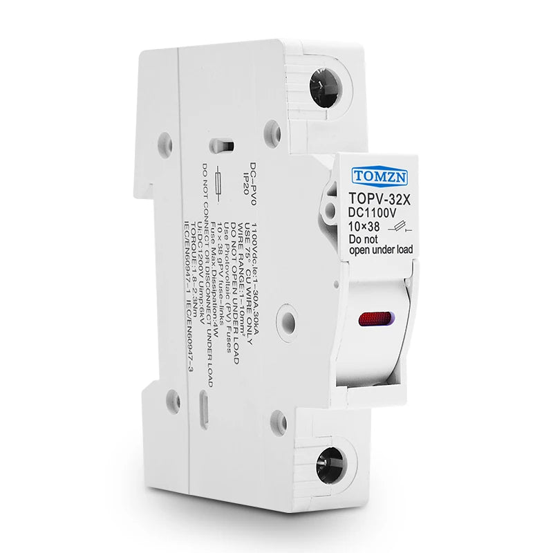 TOMZN 1P 2P DC Fuse Holder 10*38mm High Voltage Solar PV 1100V TOPV-30 Base Photovoltaic System Protection Protector GPV
