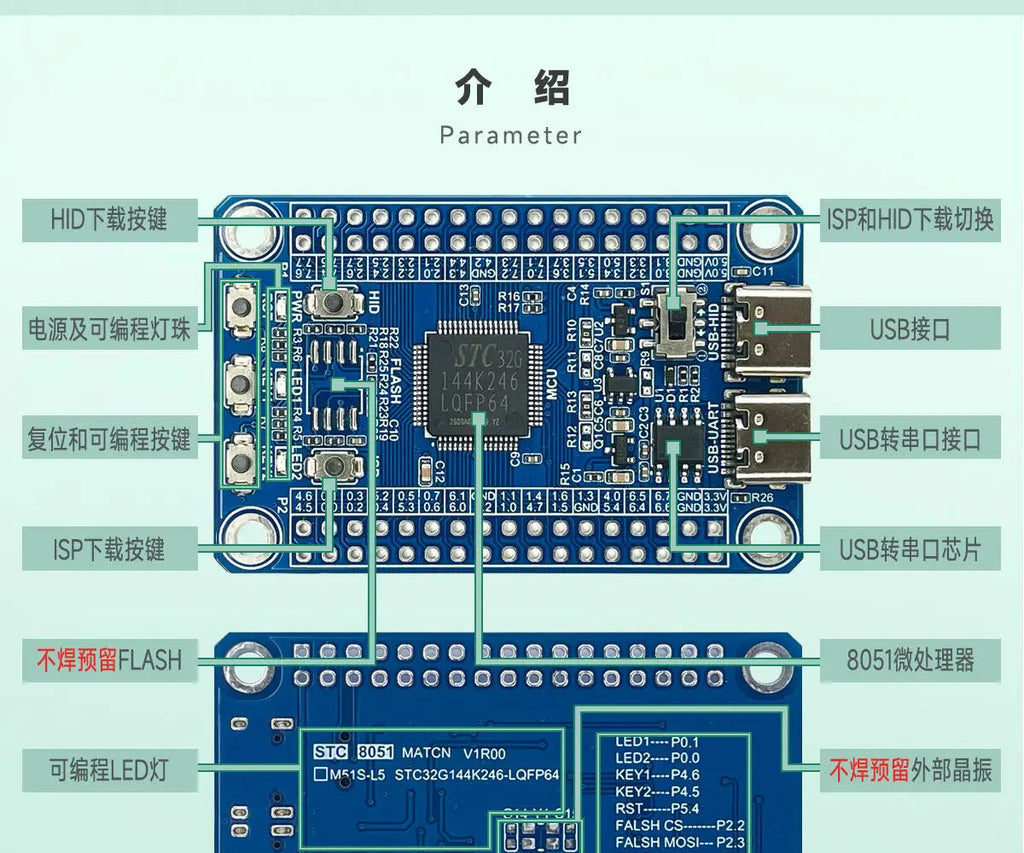 STC32G144K246-LQFP64 System Board Core Board Development Board 8051 Microcontroller
